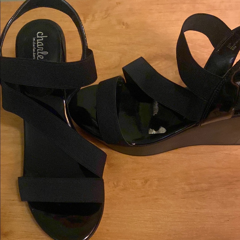 Charles By Charles David Black Wedge Sandals with Modern Design